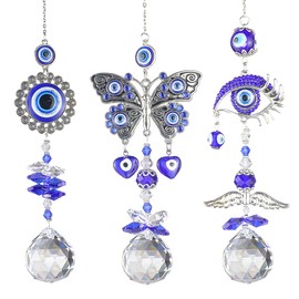 Alnicov Crystal Wind Chime Window Decoration Hanging Turkish Blue Evil Eye Suncatcher Pendant Light and Shade Wind Chimes Rainbow Garden Decor
