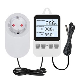 Digital Plug in Thermostat Socket, Heating, Cooling Electric Temperature Controller, Heating Cooling Switch with Sensor, for Incubation, Heating Mat, Reptiles, Greenhouses, Terrarium, 230 V 16 A