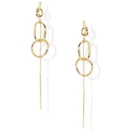 Circle Dangle Tassel 14K Gold Plated Earrings with S925 Sterling Silver Simple Geometric Element Gold Long for Women for Women Girl Ladies Gifts for Women Girl Gifts Present Valentines Birthday Anniversary Mothers Day Christmas