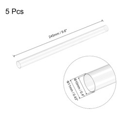 MECCANIXITY Plastic Pipe Rigid Polycarbonate Round Tube Clear 0.4"(10mm) ID 0.43"(11mm) OD 9.6" (245mm) High Impact for Lighting, Models, Water Plumbing, Pack of 5
