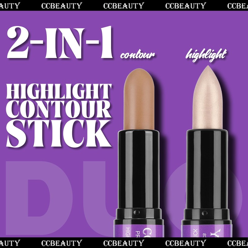 CCbeauty Cream Highlight and Contour Stick, Shimmer Highlighter Makeup, Contouring