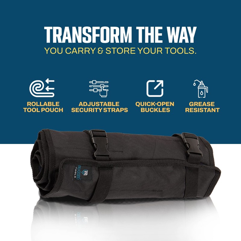 Rugged Tools Wrench Roll Up Pouch - Wrench Organizer &