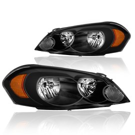 Fullux Headlight Assembly Headlights, Compatible with 2006-2013 Chevy Impala/2014-2016 Impala Limited/2006-2007 Monte Carlo Left and Right Side Replacement Headlamp Black Housing Amber Reflector