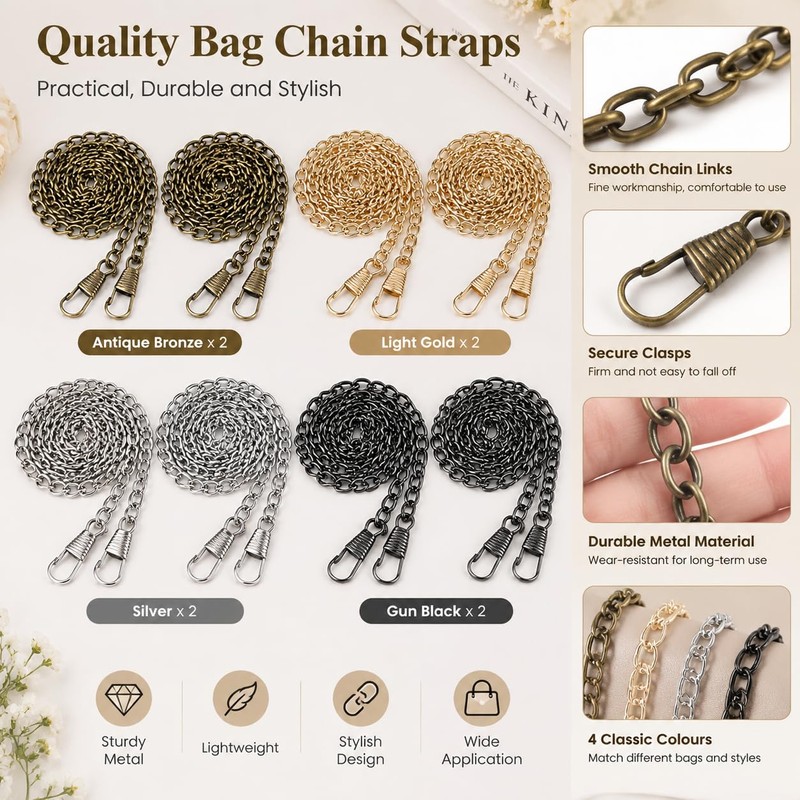 8Pcs Handbag Chain Strap 120cm, Shoulder/Handbag Chain, Bag Chain for
