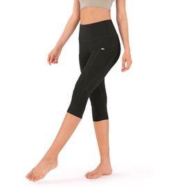 ODODOS Women's High Waisted Yoga Capris with Pockets,Tummy Control Non See Through Workout Sports Running Capri Leggings, Onyx Black Grey, X-Large