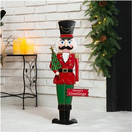 Glitzhome 36" H Metal Nutcracker Yard Stake, Garden Nutcracker Sign Christmas Ornaments Garden Stakes Lawn Patio Standing Decor for Indoor Wall Décor