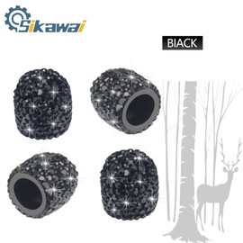Sikawai Bling Valve Stem Caps Black Sparkling Handmade Crystal Rhinestone Universal Car Tire Valve Caps Chrome,Attractive Dustproof Bling Car/Bike/Motorcycle Accessories - Black