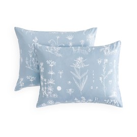 Wake In Cloud - Floral Pillow Cases, Botanical Flower Cottagecore Pattern Printed, Set of 2 Soft Pillowcases Pillow Shams Covers, Dusty Blue, Standard Size 20x26 Inches