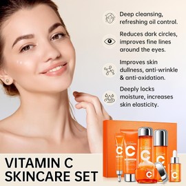 Set De Cuidado Facial Con Vitamina C Para Mujer Set De Regalo De 6 Piezas Con Limpiador Facial, Tnico, Crema Para Ojos, Srum, Locin Y Crema Facial Kit Hidratante Para El Cuidado Facial