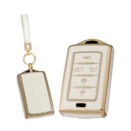 TECART Key Fob Cover with Keychain TPU Car Key Case Shell Protection 5 Buttons Fit for Jeep | Grand Cherokee | Wagoneer | Grand Cherokee L | 2021 2022 2023 | Accessories White