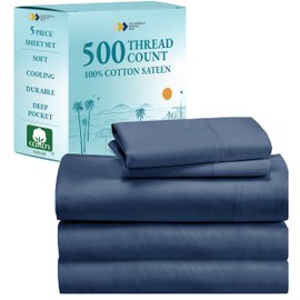 Luxury Split King Adjustable Bedsheets Set, Soft 100% Cotton, 500 Thread Count, Snug Fit, Includes Twin-XL Fitted Sheets, Beats Egyptian Quality Claims (Split King, Fresh Navy Blue)