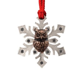 Handcrafted Copper Plated Great Horned Owl Head Hanging Snowflake Ornament Gift for Decorating Holiday Wreath and Christmas Trees - Made in The United States - SKU BC065SF