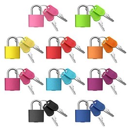 Mifrsnu 10 Pack Suitcase Locks Easy Carrying with Keys,Multicolor Small Luggage Padlocks Metal Padlocks for School Gym Classroom Matching Game