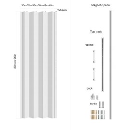 104RDHOUSE 42×80in PVC Internal Accordion Folding Door, Multifold Sliding Door for Closet, White in Color, with Installation Hardware; Handle; Latch.