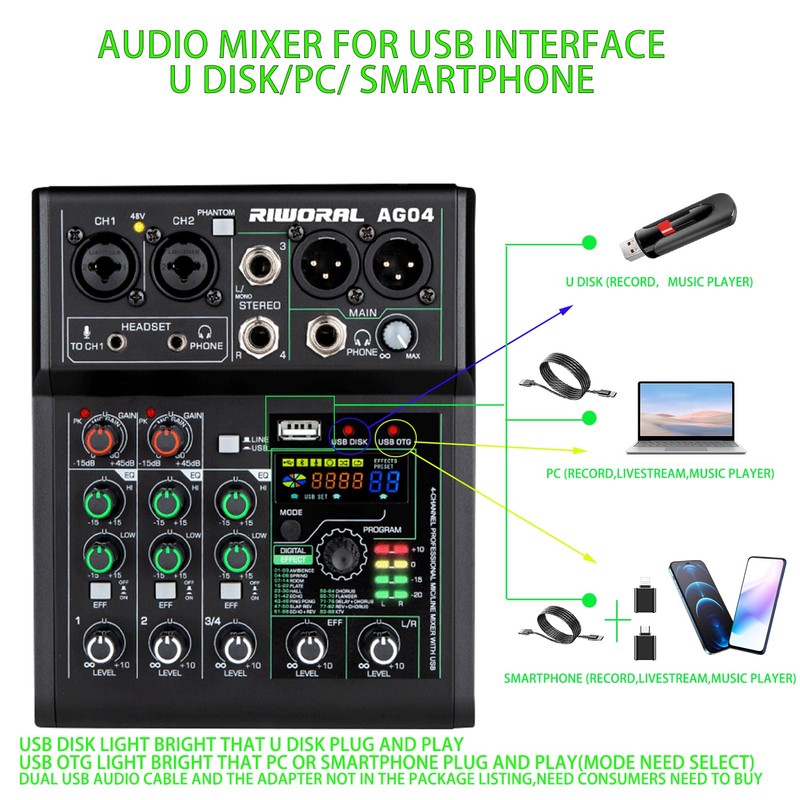 4 Channel Audio Mixer With Effects 88 Dsp Mixer Mixing