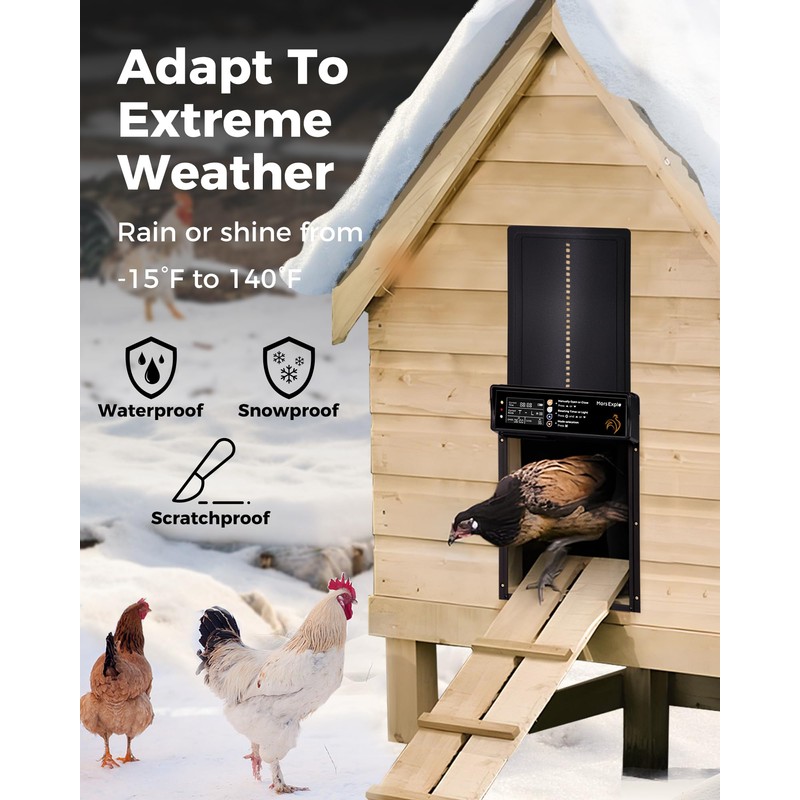 Mars Explo Solar Powered Automatic Chicken Coop Door, LCD Display,