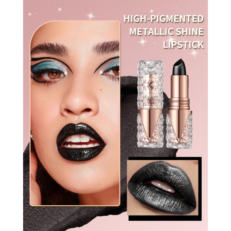 Lippenstift mit Pailletten, Metallic-Lippenstift, matt, langanhaltend, hochpigmentiert, schimmernd, wasserfest, Lippenbalsam,