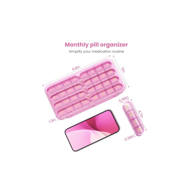 Daviky Monthly Pill Organizer 1 Time a Day, 30 Day