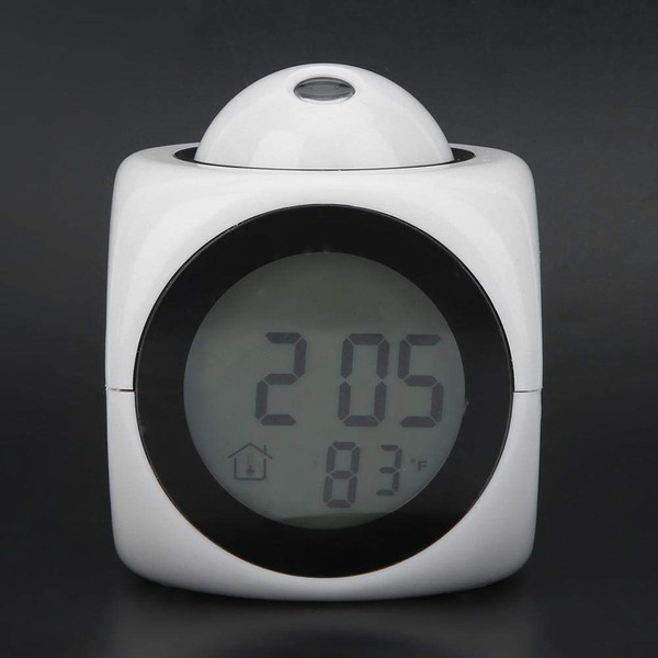 Ymiko Modern LED Projector Alarm Clock, Mini Digital Temperature Display, Multifunctional Voice Projection Clock 12/24 Hours (White with USB Cable)