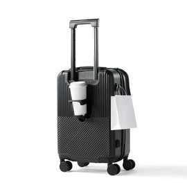 UrbanExplorer 20 Inch Carry-On Luggage with Front Opening, Cup Holder & USB Port, Lightweight ABS+PC Hardshell Spinner Suitcase, Airline Approved, 360° Wheels, White