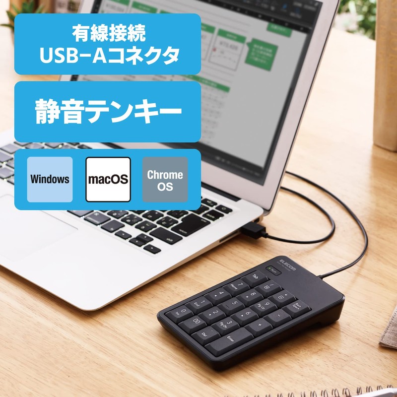 ELECOM Tenkey Wired Quiet Design Antibacterial Compatible with Windows/Chrome OS/macOS