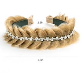 Diadema Trenzada Ancha de Cola de Pez, Estilo Descuidado con Cristales, Pelucas Sintéticas para Niñas Y Mujeres, Accesorios de Belleza Ideales para Fi