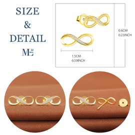 MicLee Earrings studs for women, 925 sterling silver earrings, Infinity symbol stud earrings, Inlaid zircon, girl's earrings, gold