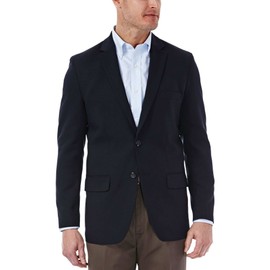 Haggar Men's Travel Stretch Tailored Fit 2-Button Side Vent Solid Blazer, Midnight, 38 Regular