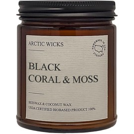 Black Coral & Moss | Arctic Wicks Handmade Scented Coconut Beeswax Candles | Natural Coconut Beeswax 9oz Amber Jar | Farmhouse Candles Wax Non-Toxic Clean Burn 100% USDA Certified Biobased