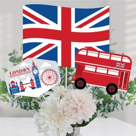 Big Dot of Happiness Cheerio, London - British UK Party Centerpiece Sticks - Table Toppers - Set of 15