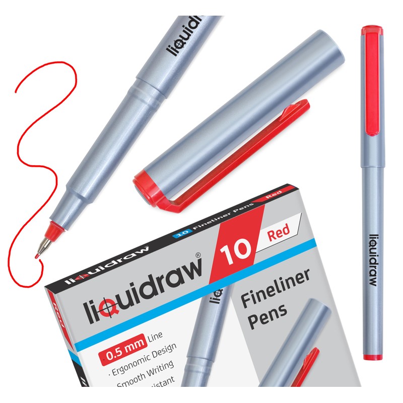 Liquidraw 10 Red Fineliner Pens Set Fine Point Pens 0.5mm