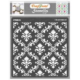 CrafTreat Reusable Ikat Damask Stencil 6x6 Inch for Painting on Wood, Canvas, Paper, Fabric, Floor, Wall and Tile | DIY Art and Craft Stencils - Damask Stencils
