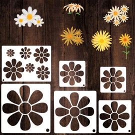 Nzexlyva 6 Pcs Large Flower Stencils Reusable Floral Painting Templates for Walls, Wood & Fabric Sunflower Painting for Garden Scrapbooking Fences Canvas & DIY Crafts