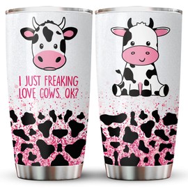 34HD Cow Gifts for Women, Dairy Cow Tumbler with Lid 20 oz Stainless Steel, Cow Print Cup, I Just Freaking Love Cows Mug, Cow Print Stuff, Cow Birthday Gifts