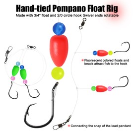 CWSDXM Pompano Rigs for Surf Fishing Saltwater Pre-Rigged Fishing Rigs with Floats Beads Double Circle Hook Surf Fishing Tackle 12/15PCS (chartreuse-red-green-12pcs)