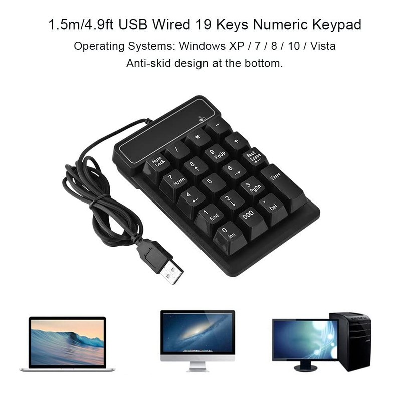 Bewinner Wired Numeric Keypad, 19 Keys Portable Slim Splashproof Waterproof
