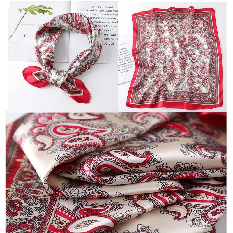 Loopunk Pack of 6 Multicolor Paisley Pattern Square Silk Scarf