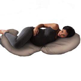 Boppy Total Body Pregnancy Pillow with Organic Cotton, Easy-on Removable Pillow Cover in Biscuit for Full-body Support, Body Pillow for Pregnancy and Postpartum Positioning