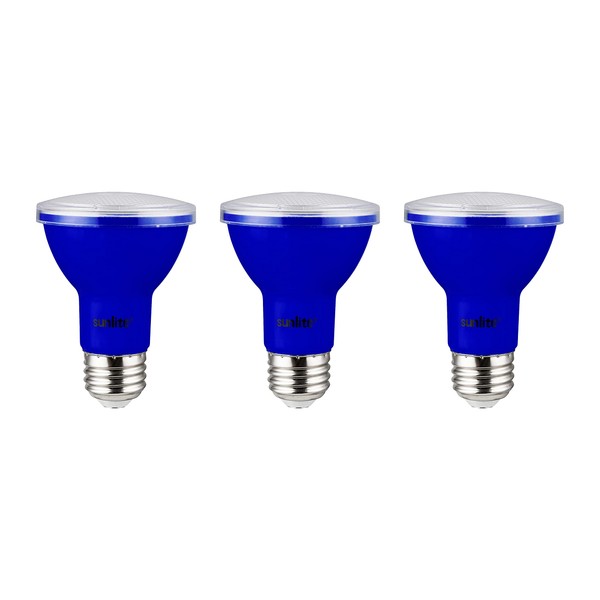 Sunlite 40249 LED PAR20 Colored Recessed Light Bulb, 3 Watt (50w Equivalent), Medium (E26) Base, Floodlight, ETL Listed, Blue, 3 Count