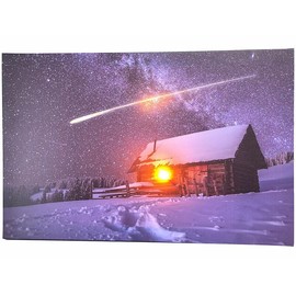 infactory Christmas Wall Picture: Animated LED Wall Picture House with Shooting Star, 38 x 58 cm (Canvas Pictures, LED Pictures, Christmas Motif)