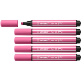 Premium Fibre-Tip Pen with Chisel Tip - STABILO Pen 68 MAX - Pack of 5 - Heliotrope