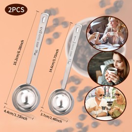 2 pieces 15 ml + 30 ml stainless steel coffee spoons, coffee dosing spoons, coffee spoon scoop, coffee spoon with long handle, for measuring dry and liquid ingredients, coffee grounds, beans, spices
