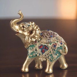 6.5"H Thai Elephant in Green Figurine Ornament Home Decor Unique Gift