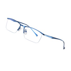 Men's Computer Glasses Blue Light Filter Without Strength UV Blocking Anti-Fatigue Metal Half Frame Rectangular Glasses Frame + Glasses Case - l