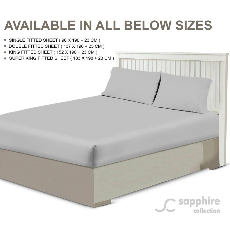 Sapphire Collection Luxury Percale Non Iron Silver Fitted Sheet Size