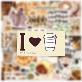 Aesthetic Coffee Theme Stickers - 50 Waterproof Funny Coffee Sticker for Water Bottle, Vinyl Decals for Laptop Phone Pad Kindle Scrapbook Journal Party Favors(CF)