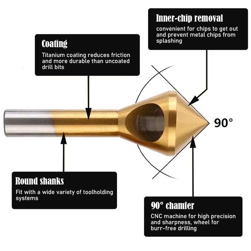 4 Pcs Titanium Coated Countersink Chamfer Tool Metal Countersink Chamfer