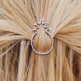 Pura Vida Silver Pineapple Hair Barrette - 100% Brass Base, Stylish Clip Design - 2 Inches