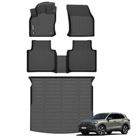Binmotor-All Weather Car Floor Mats & Cargo Liner Set for Volkswagen Tiguan 2018-2024(Not for 2025), 5 Passenger，1st & 2nd Row & Rear Cargo Mat TPE Rubber Liners for VW Tiguan Accessories