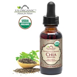 US Organic Chia Seed Oil, Certified Organic, Pure & Natural, Cold Pressed Virgin, Unrefined, Sourced from Paraguay, in Amber Glass Bottle w/Glass Eyedropper (1 oz (30 ml))